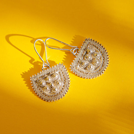 Silver Drop Earrings | Half Moon ጠልሰም (Telsem) - Kelem Shop