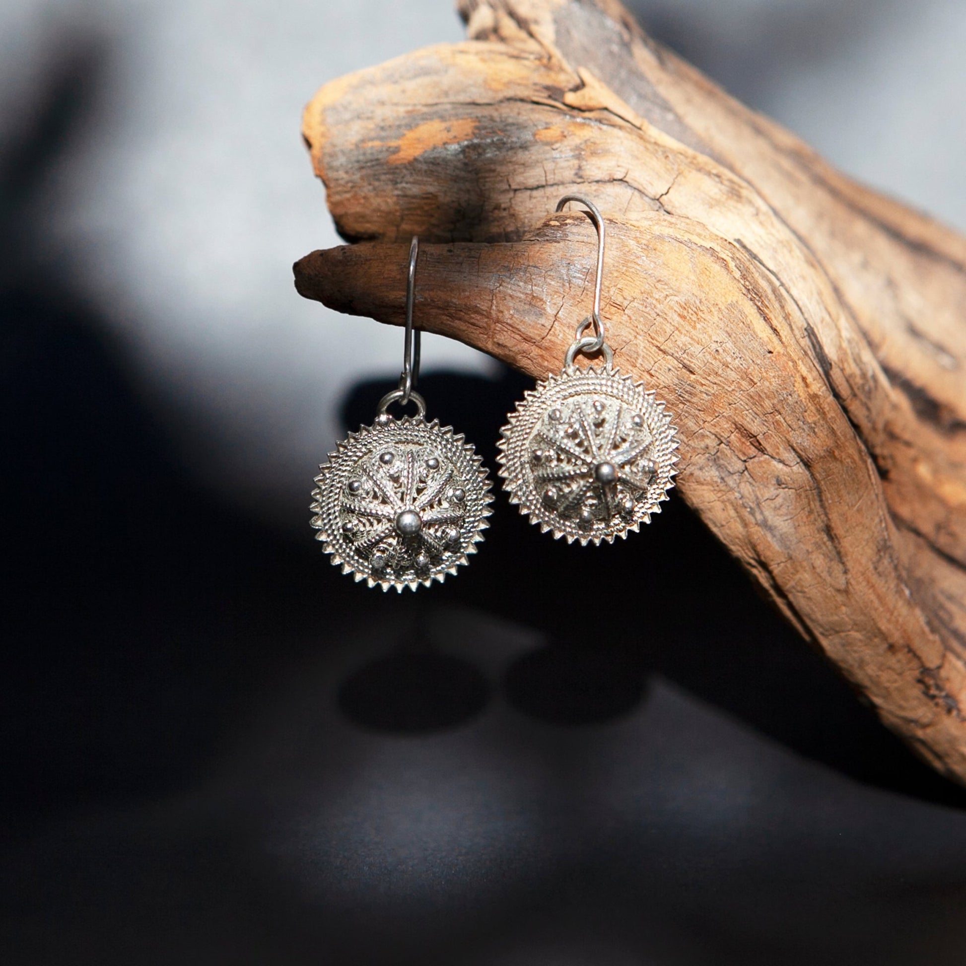 Silver Drop Earrings - ጋሻ (Shield) - Kelem Shop