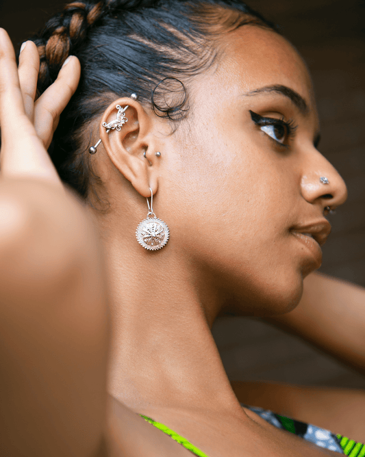 Silver Drop Earrings - ጋሻ (Shield) - Kelem Shop