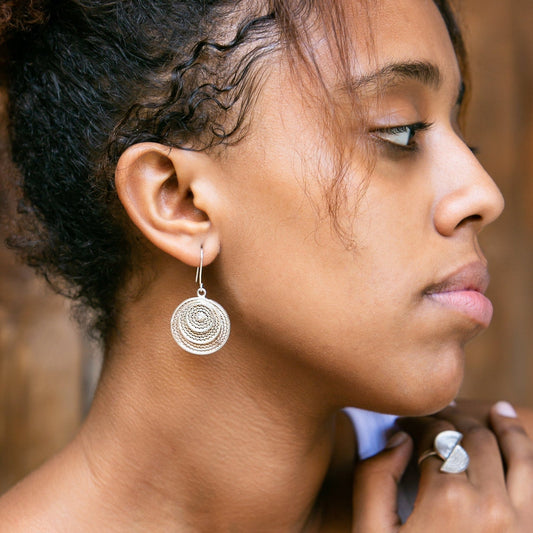 እርባን - Silver Filigree Concentric Circle Drop Earrings - Kelem Shop