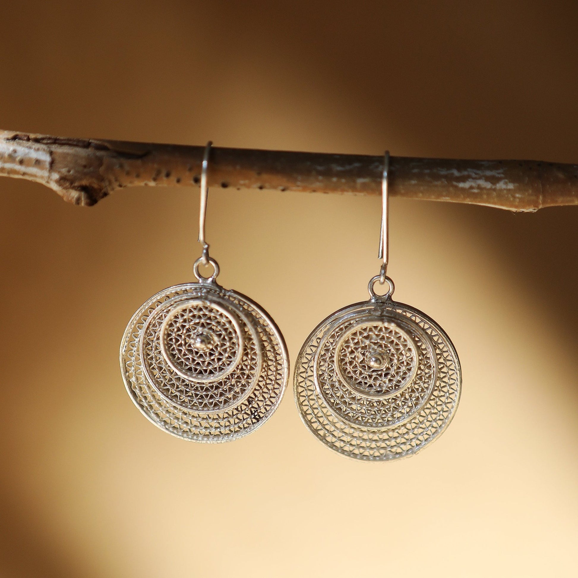 እርባን - Silver Filigree Concentric Circle Drop Earrings - Kelem Shop