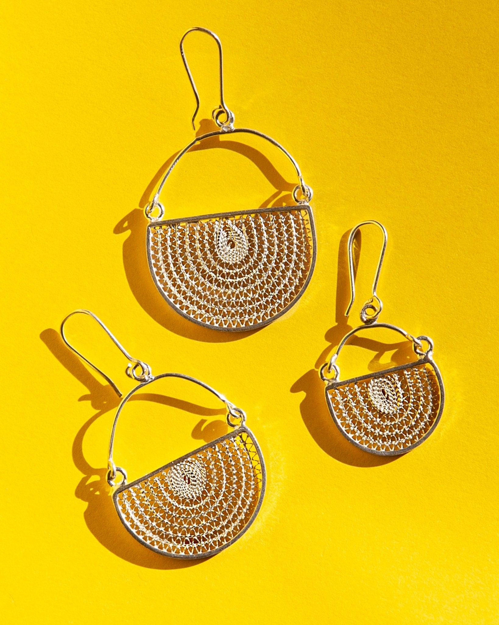 እርባን - Silver Filigree Half - Circle Drop Earrings - Kelem Shop