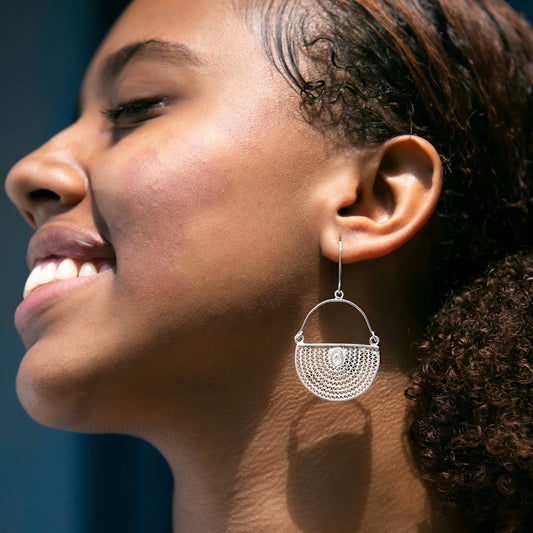 እርባን - Silver Filigree Half - Circle Drop Earrings - Kelem Shop