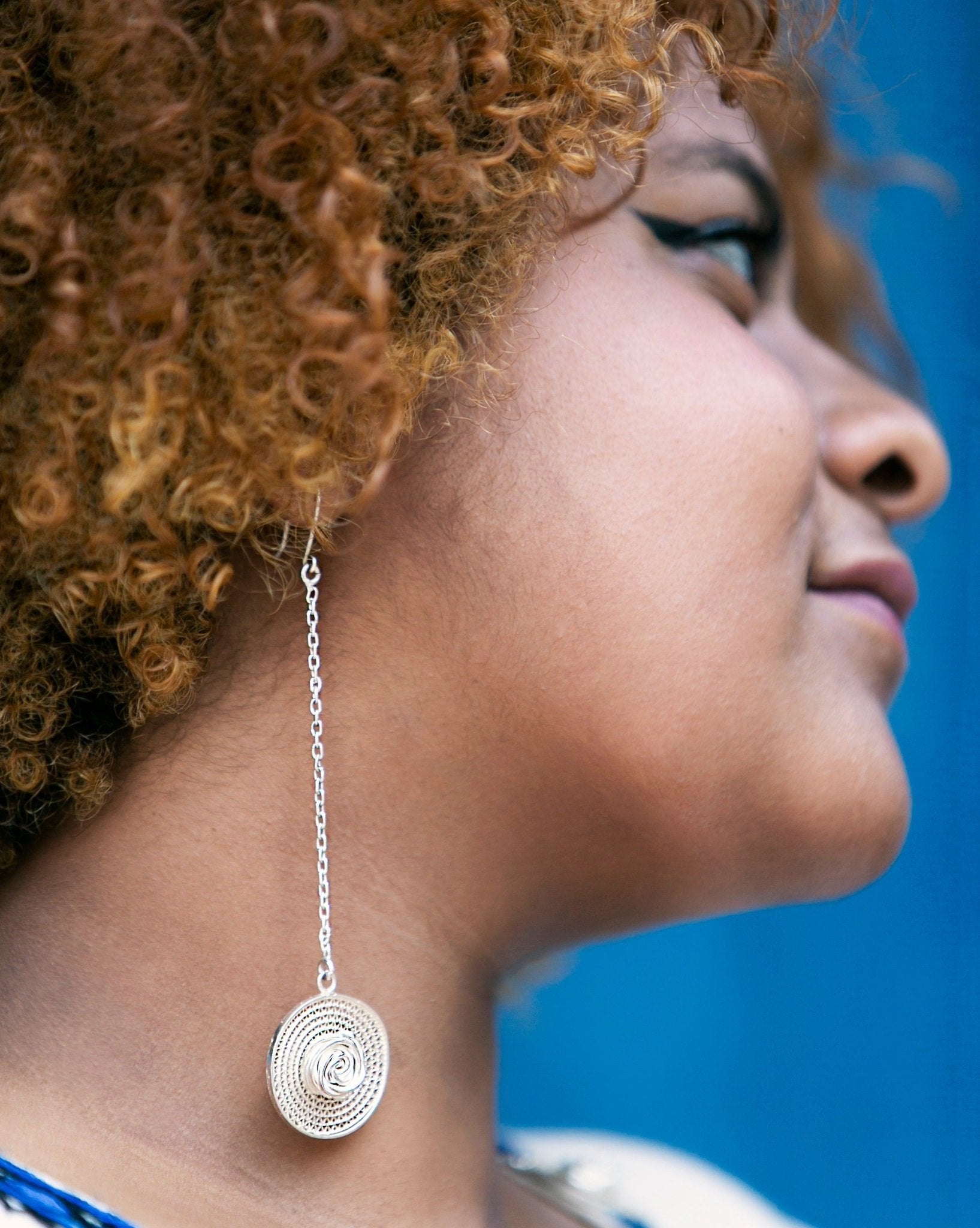 እርባን - Silver Filigree Medallion Drop Earrings - Kelem Shop