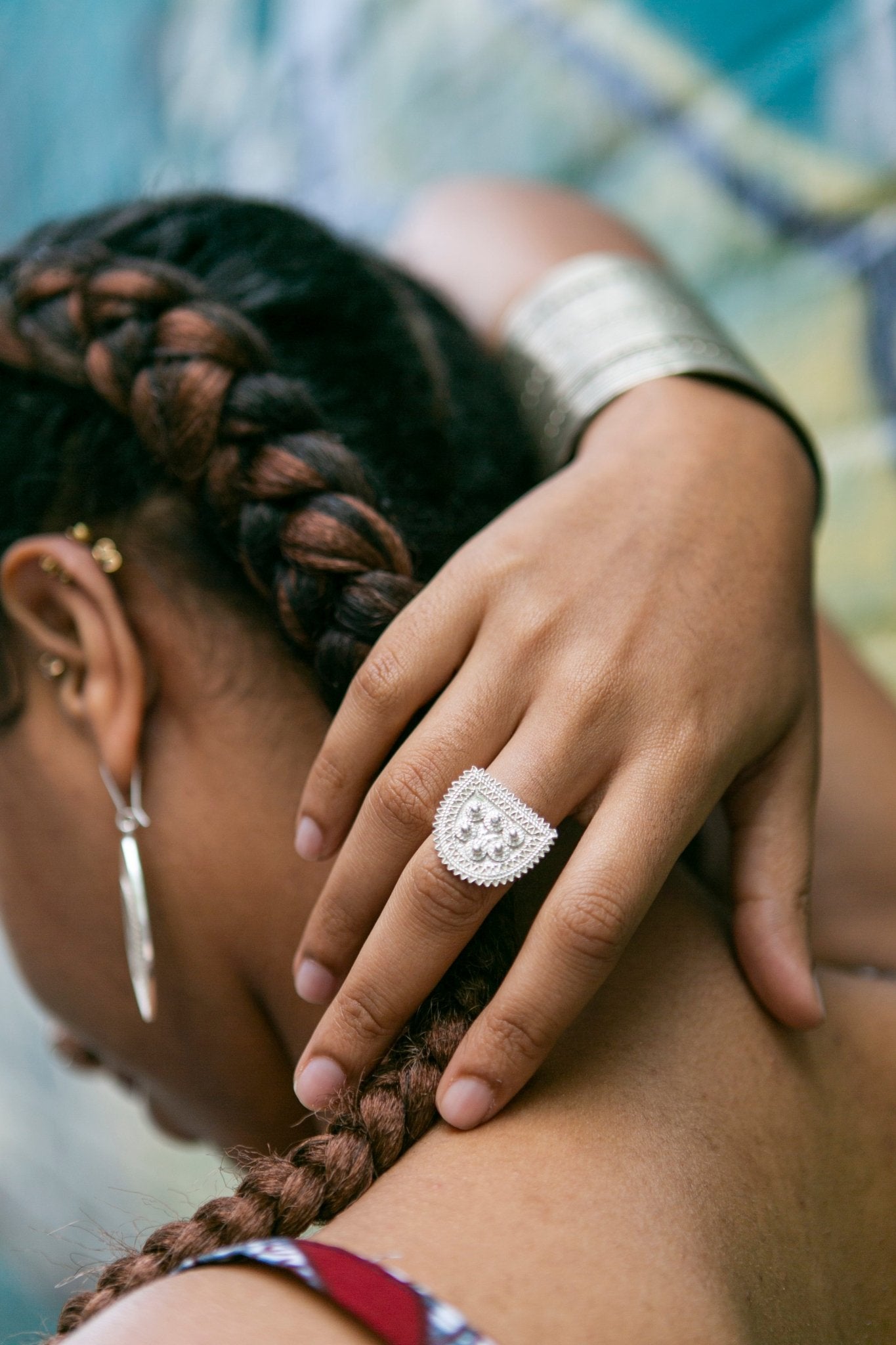 Silver Ring | Half Moon Telsum Ring | Adjustable Ring - Kelem Shop