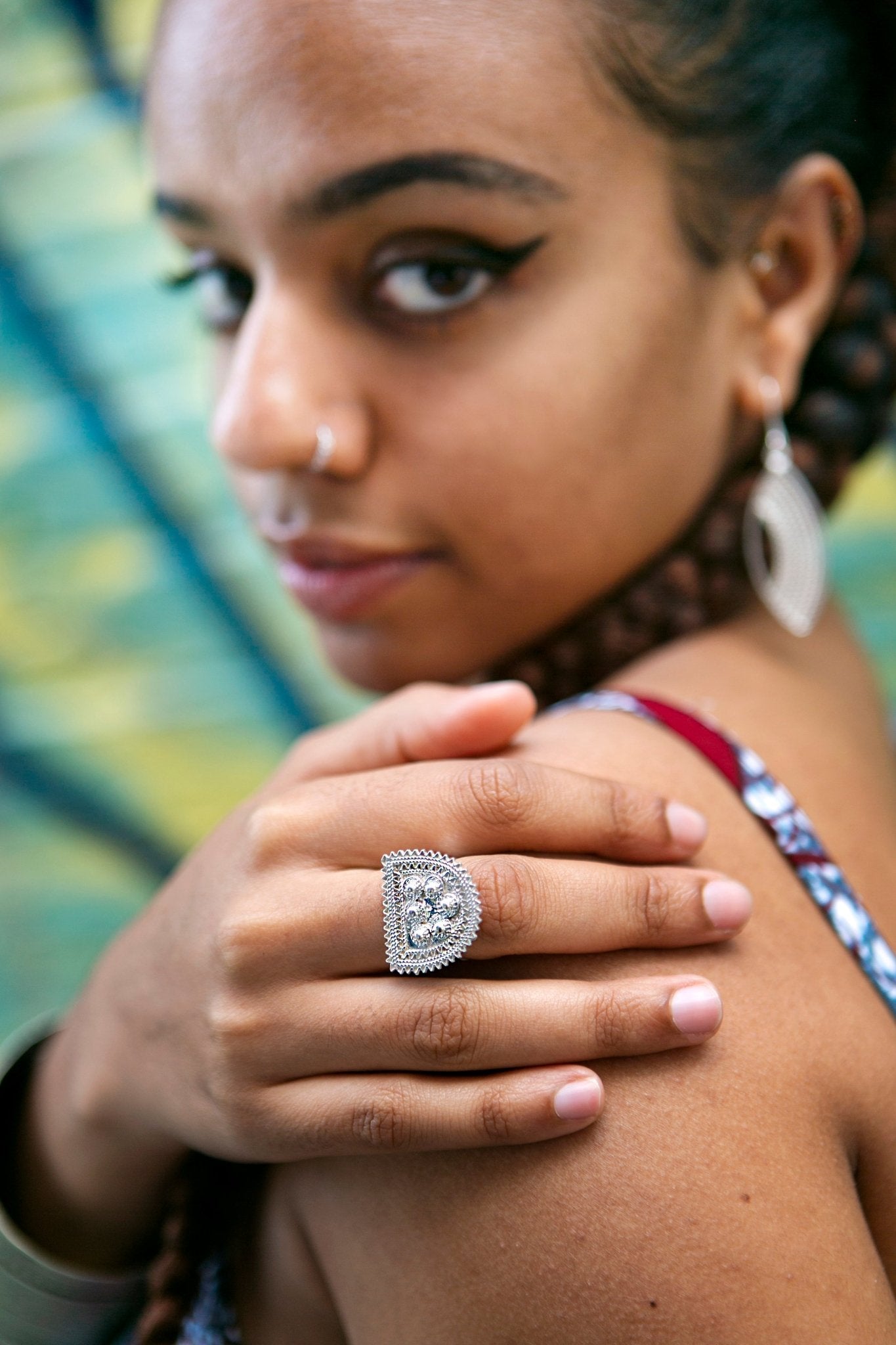 Silver Ring | Half Moon Telsum Ring | Adjustable Ring - Kelem Shop