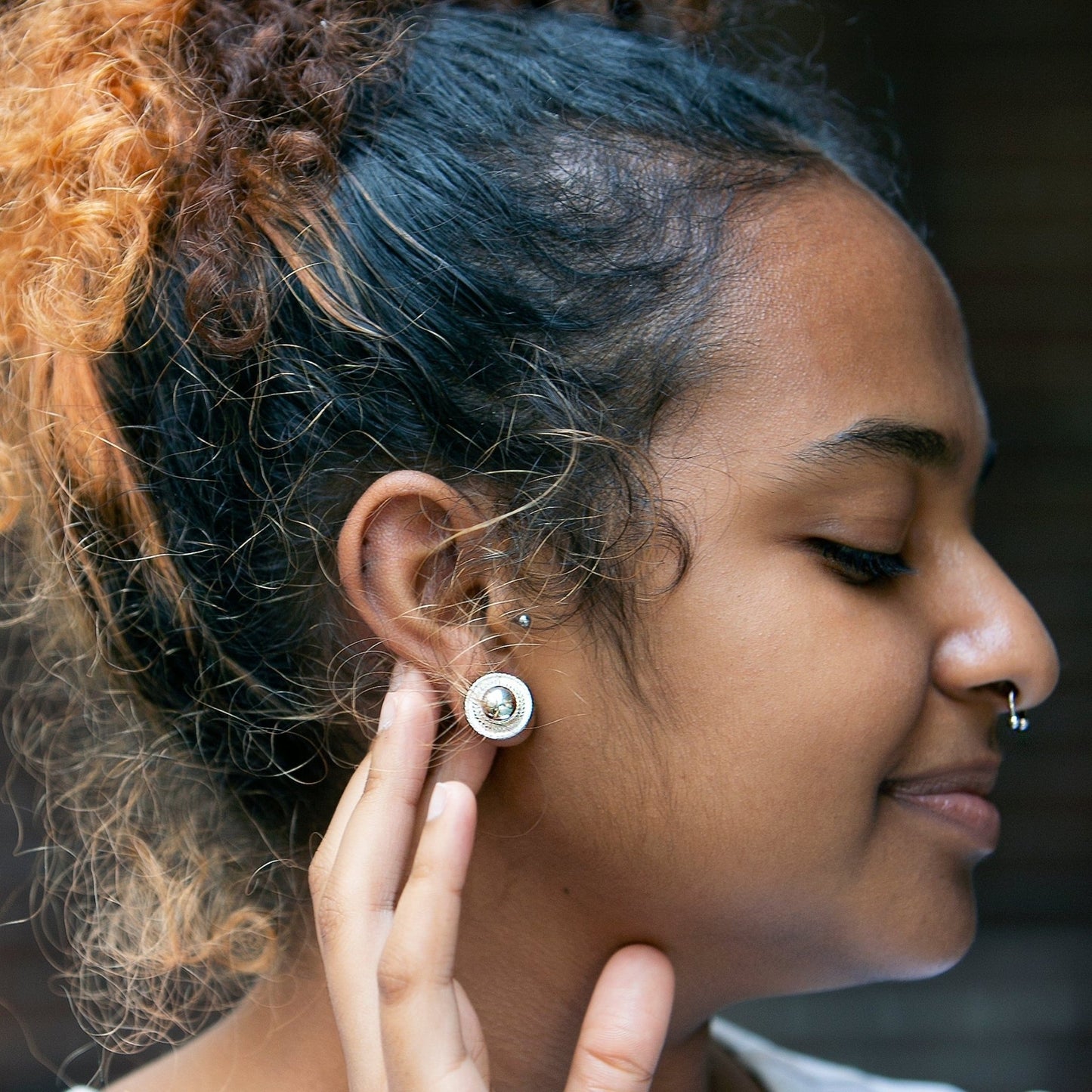 Silver Stud Earrings - ጎባጎብ (Gobagob) Rounded Edge - Kelem Shop