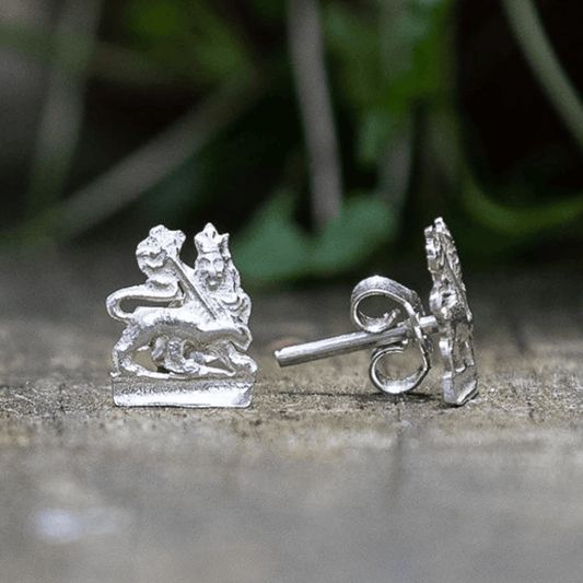 Silver Stud Earrings - ሞዓ አንበሳ Lion of Judah - Kelem Shop