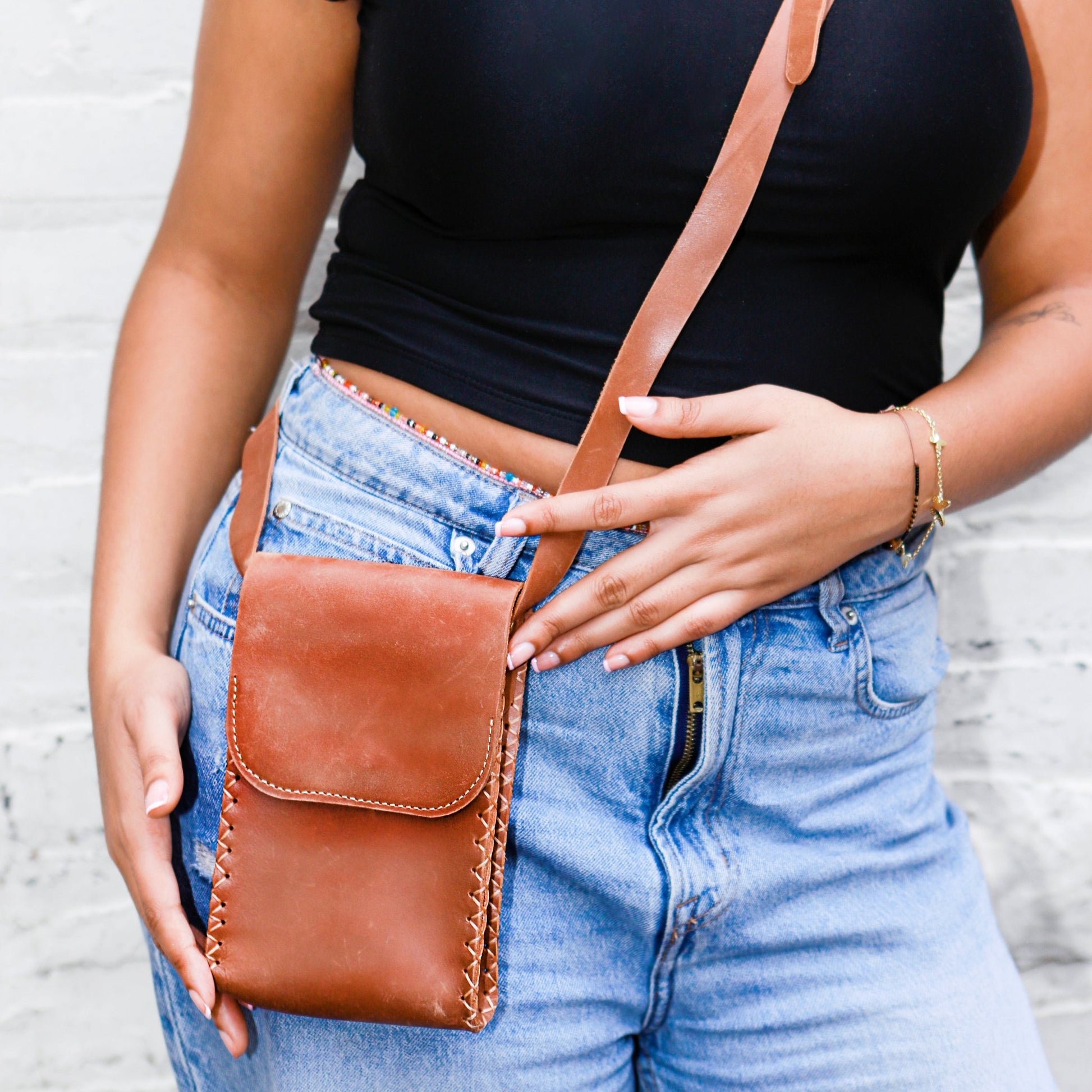 Small Leather Shoulder Bag | Crossbody Purse | Handmade in Ethiopia | Light Brown - Kelem Shop
