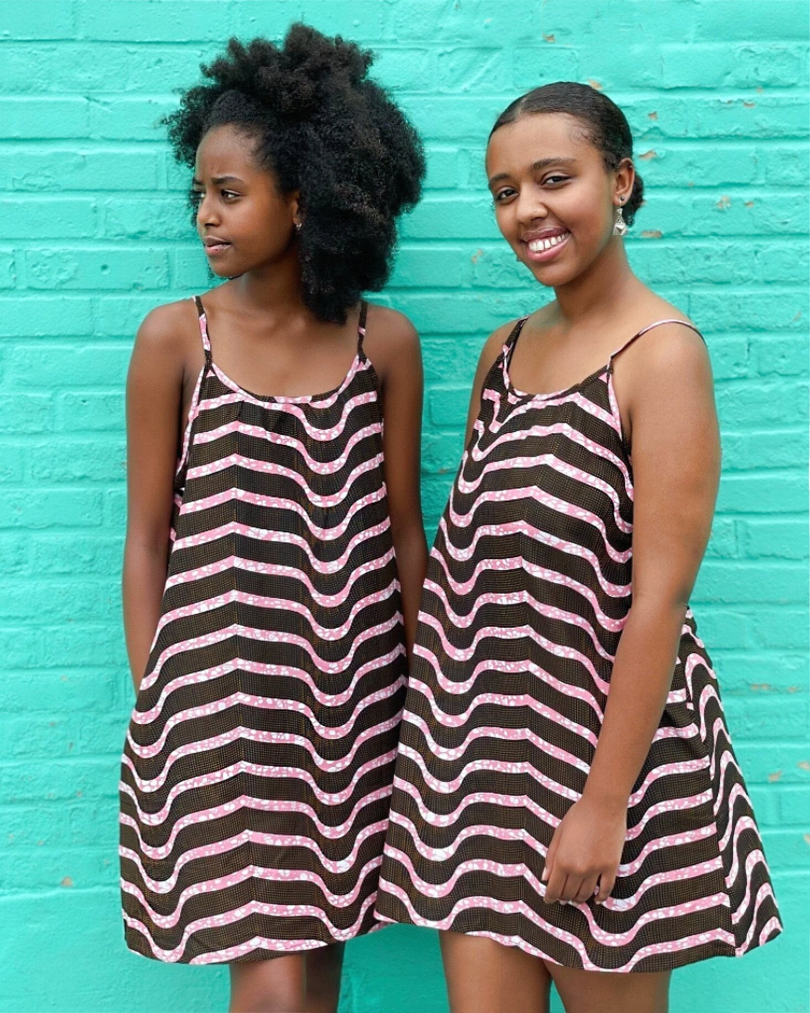 Tank Dress – Pink, White & Brown Stripes Ankara Print - Kelem Shop
