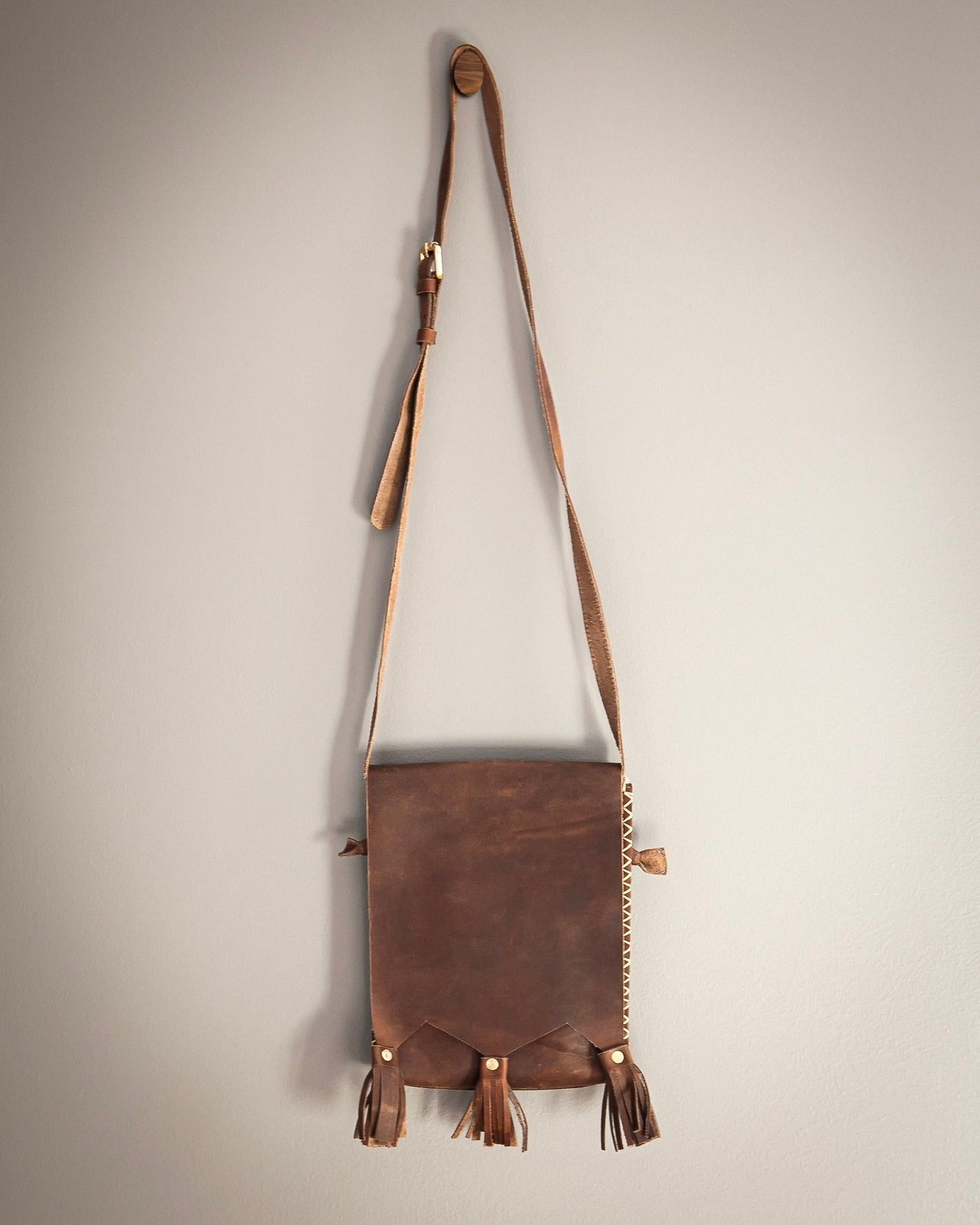 Tasseled Leather Shoulder Bag | Dark Brown - Kelem Shop