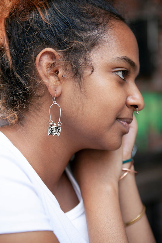 Vintage Drop Earrings | Rectangle ጠልሰም (Telsum) - Kelem Shop