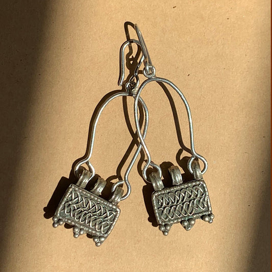 Vintage Drop Earrings | Rectangle ጠልሰም (Telsum) - Kelem Shop