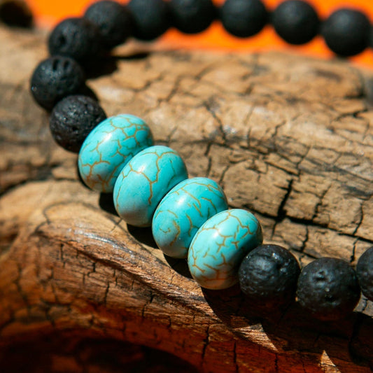 Black Beaded - Turquoise Round Beads