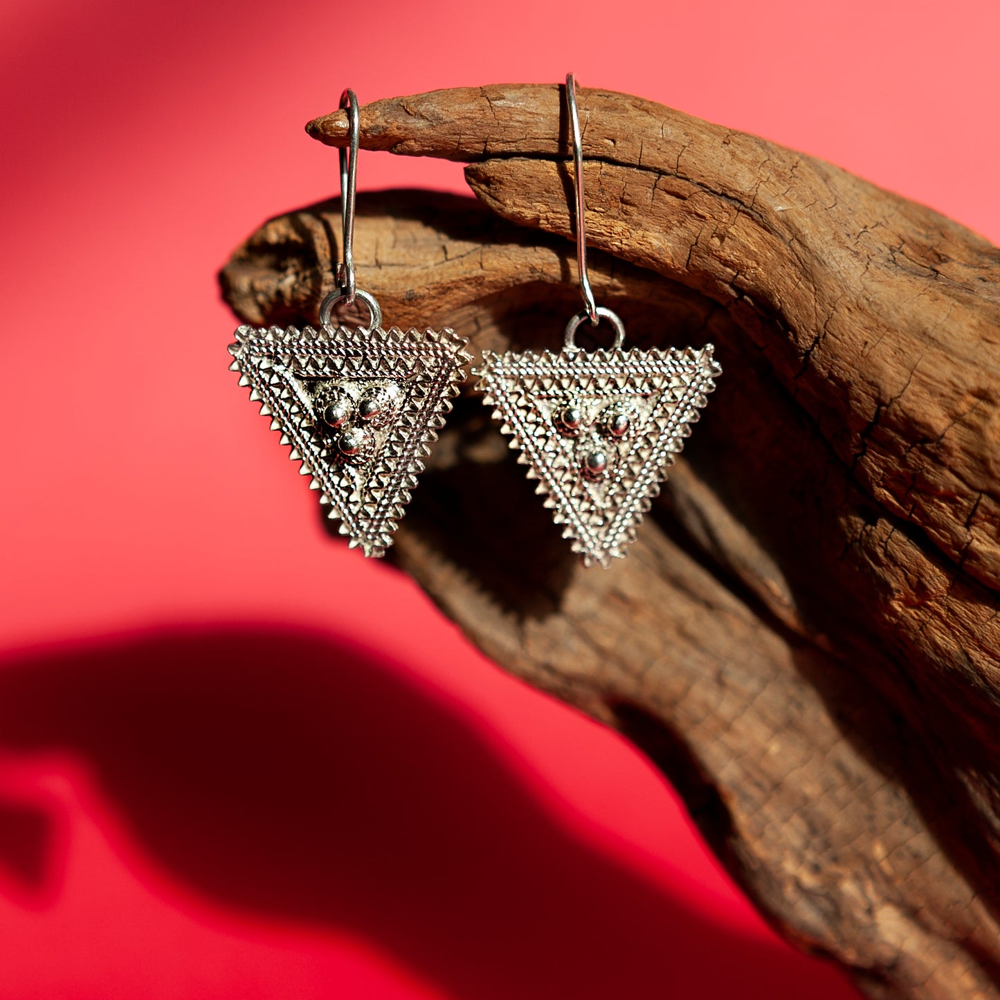 Silver Drop Earrings | Triangle ጠልሰም (Telsum)