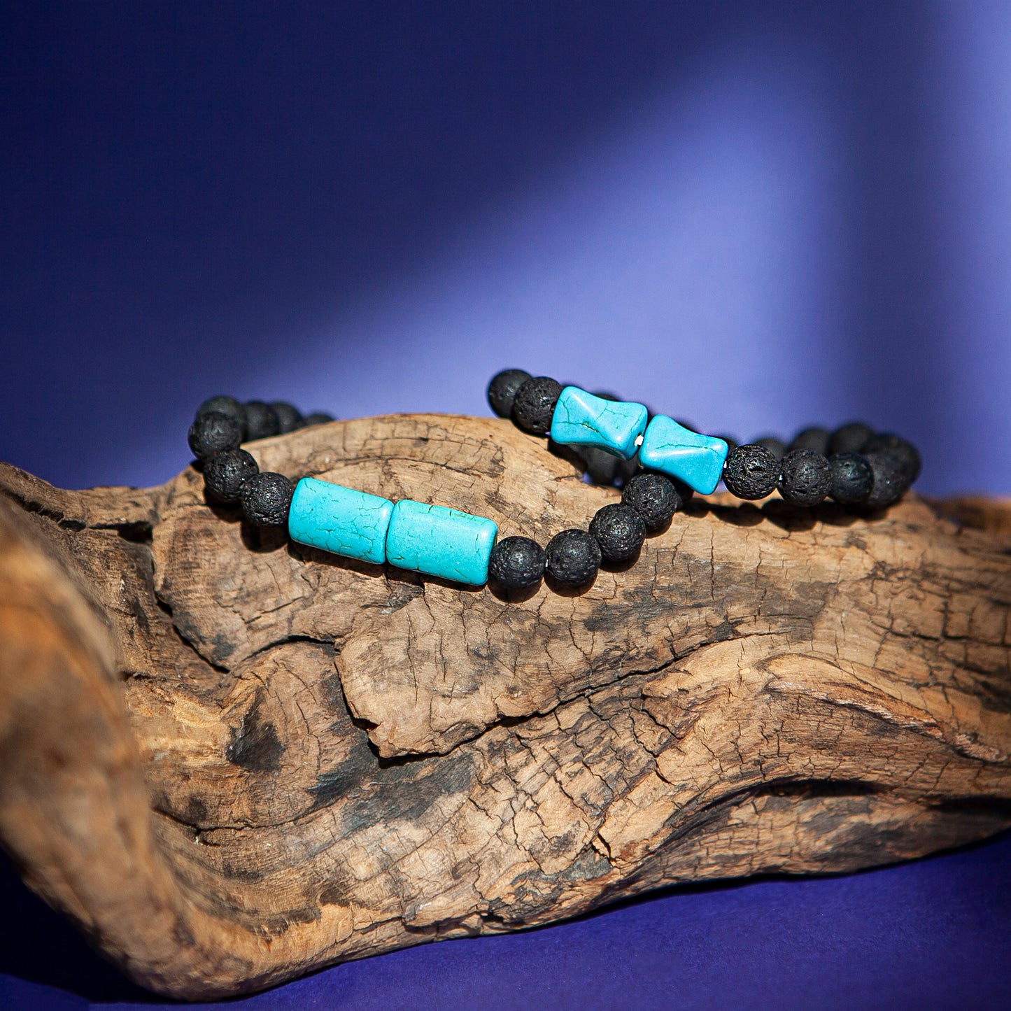 Black Beaded - Turquoise Rectangle Beads