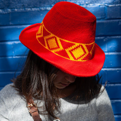 Konso Crochet Hat - Red & Yellow