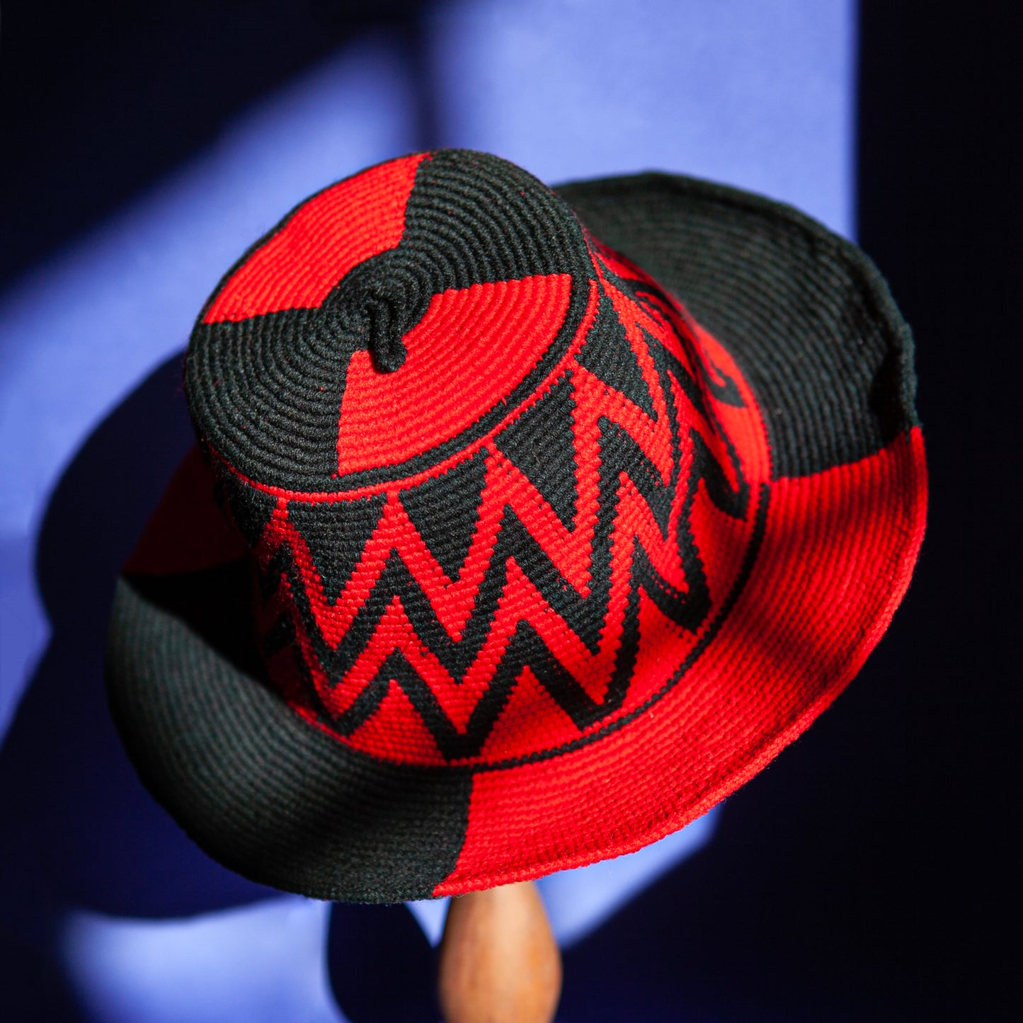 Konso Crochet Hat - Black and Red Zigzag