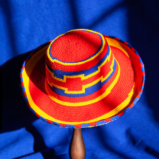 Konso Crochet Hat - Red, Yellow & Blue
