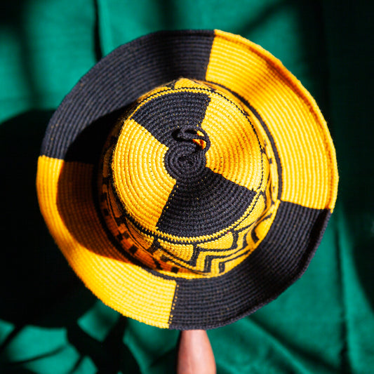 Konso Crochet Hat - Yellow & Black Zigzag