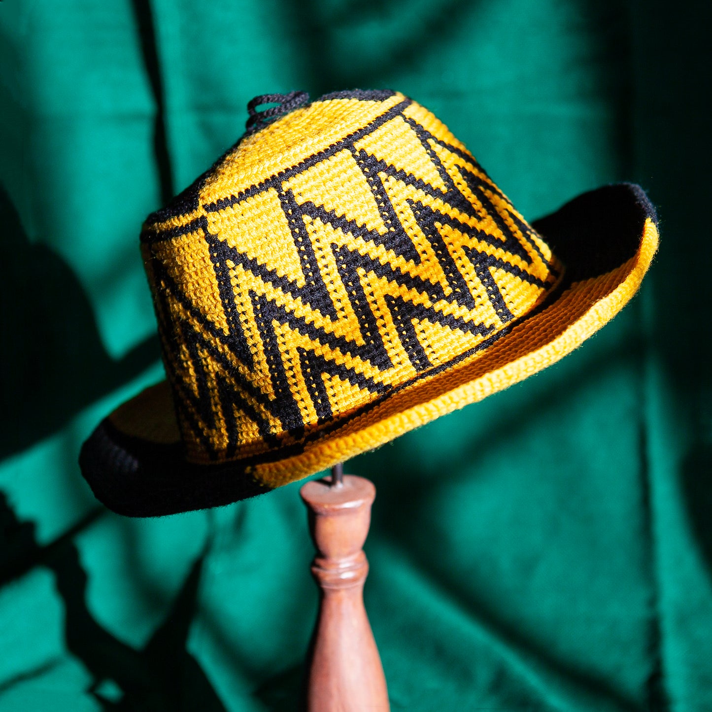 Konso Crochet Hat - Yellow & Black Zigzag
