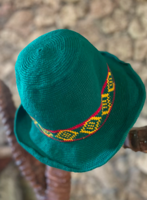 Konso Crochet Hat - Green with Yellow and Red Pattern COMPLETE DRAFT