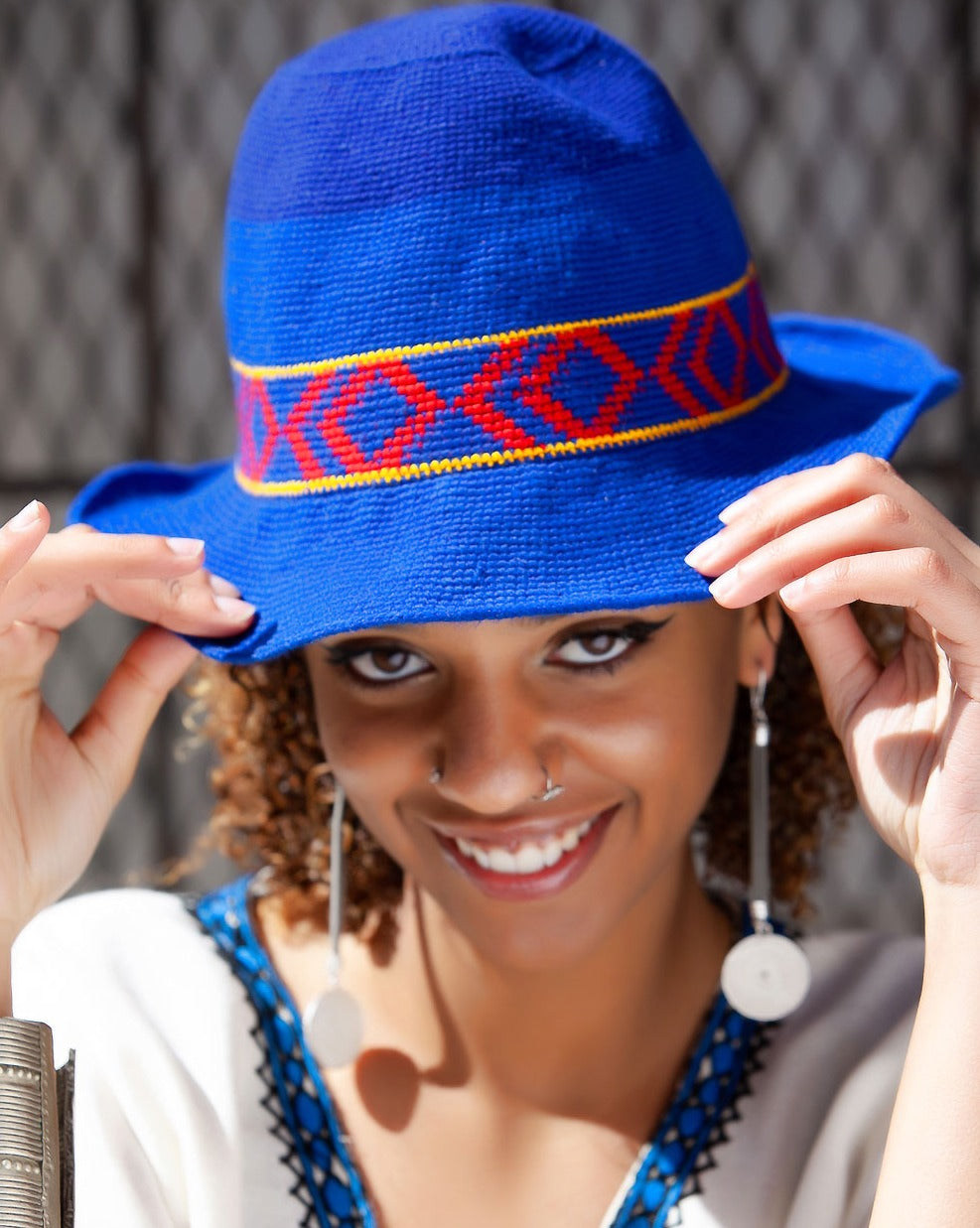 Konso Crochet Hat -  Blue With Red, Yellow DRAFT