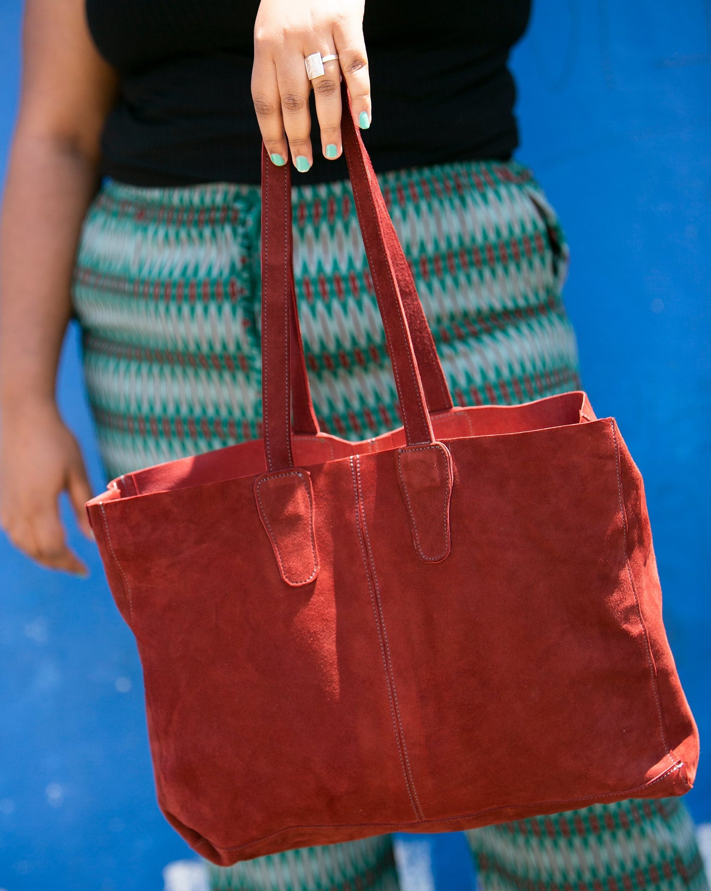 Suede Leather Tote Bag | Burgundy