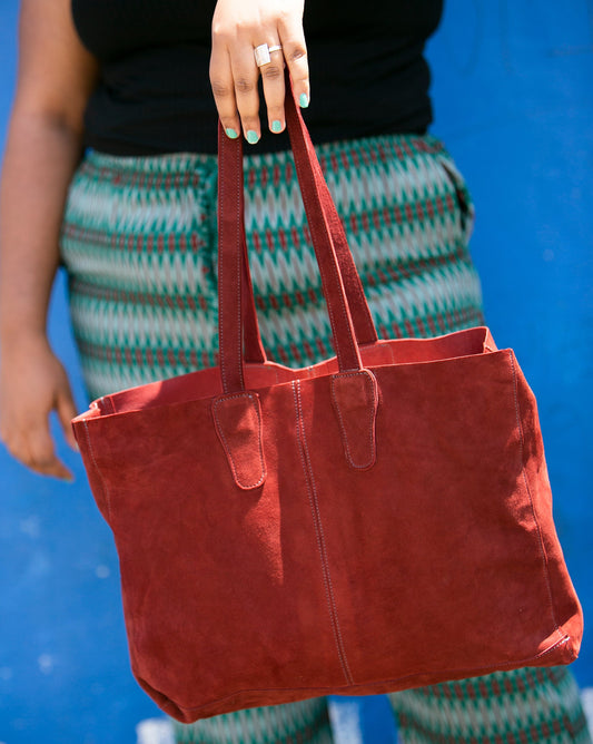 Suede Leather Tote Bag | Burgundy