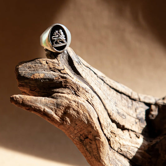 Silver & Onyx Ring | ሞዓ አንበሳ (Moa Anbessa) Lion of Judah - Kelem Shop